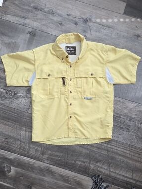 Drake Yellow Short-Sleeve Button-Front Fishing Shirt Size 10